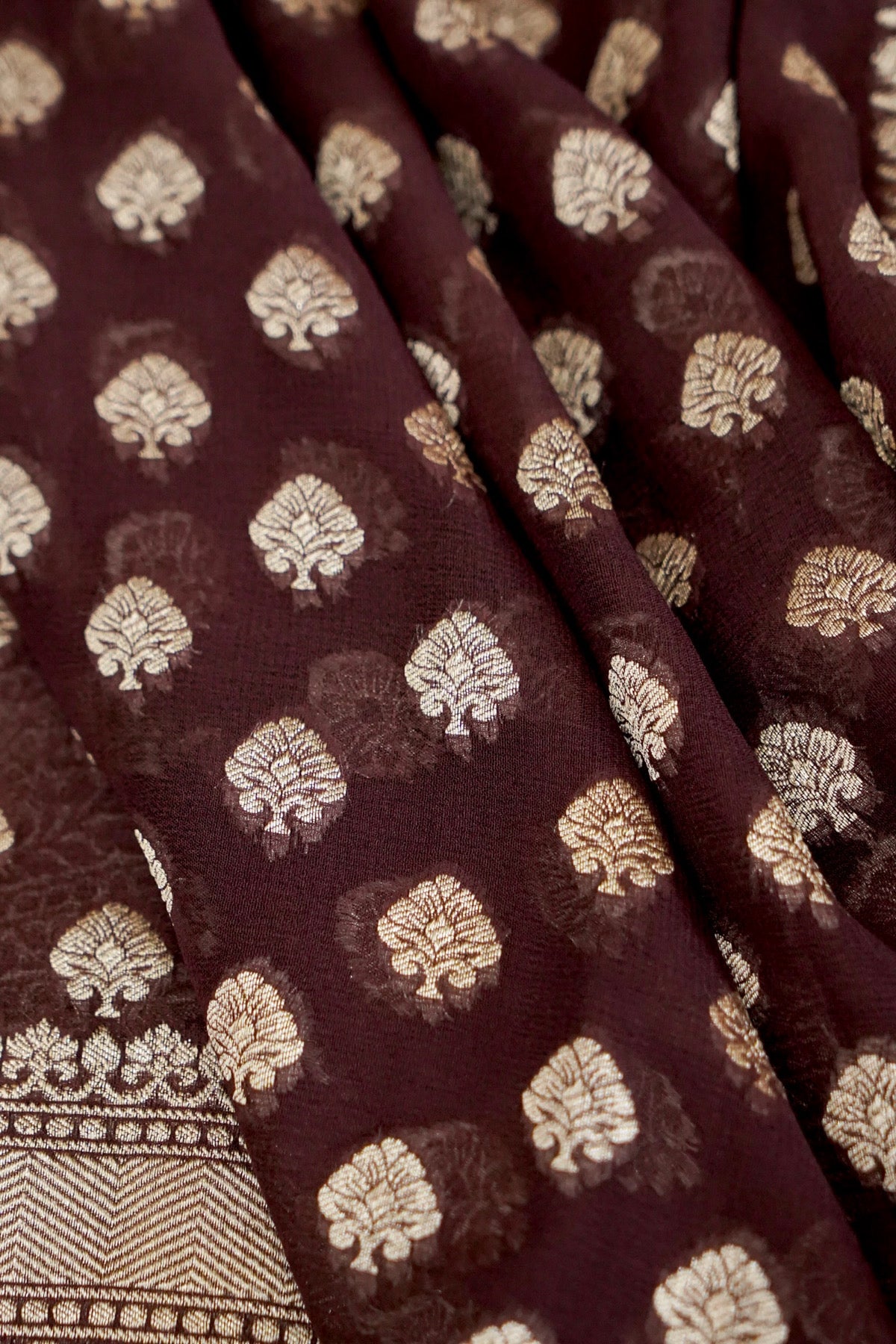 Handwoven Coffee Brown Pure Banarasi Khaddi Georgette Saree