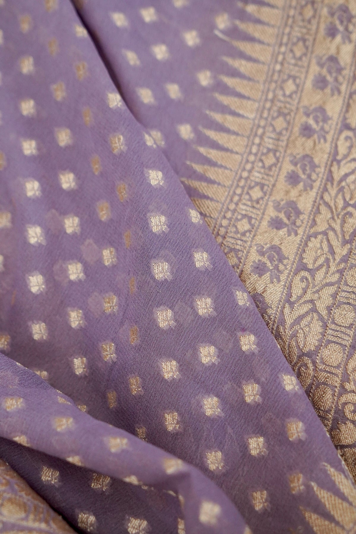 Handwoven Lilac Pure Banarasi Khaddi Georgette Saree