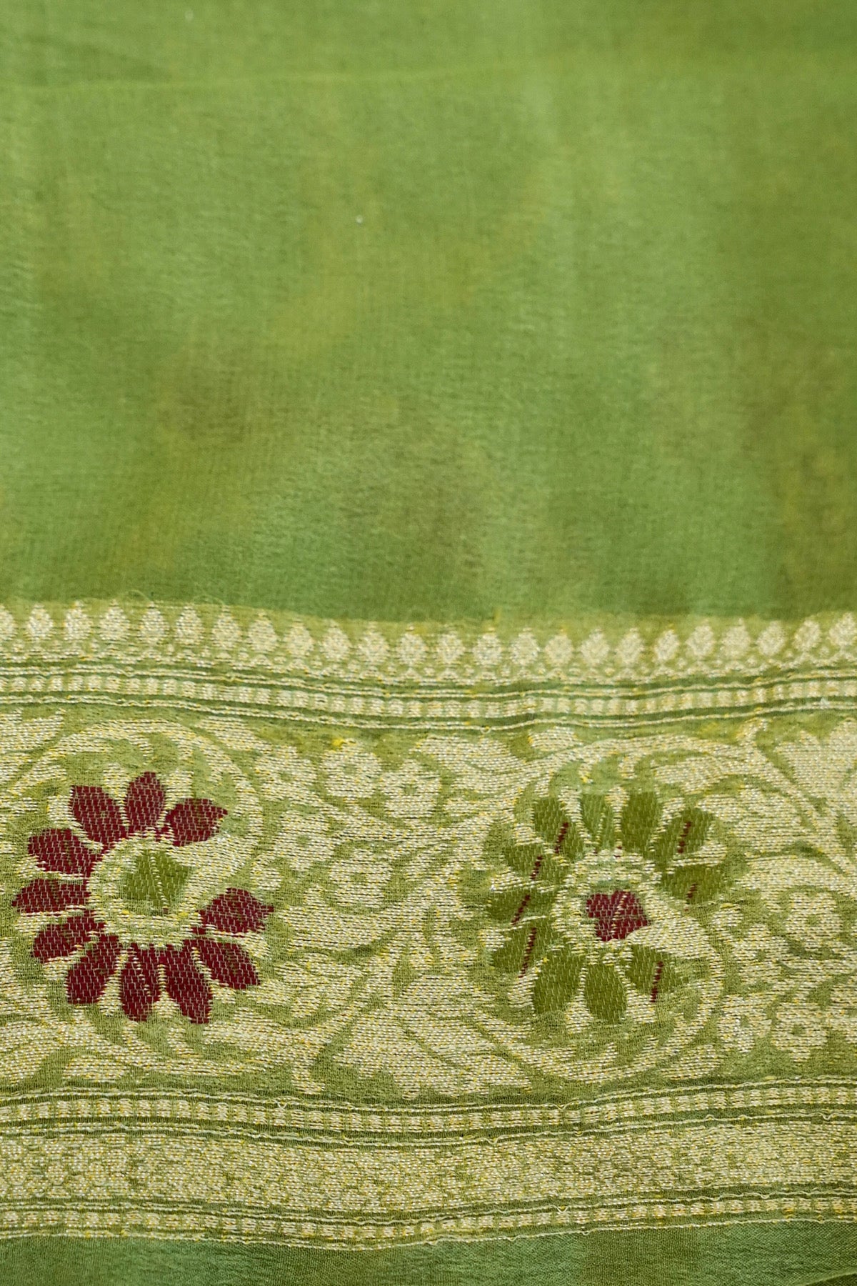 Handwoven Pista Green Pure Banarasi Meenakari Khaddi Chiffon Saree