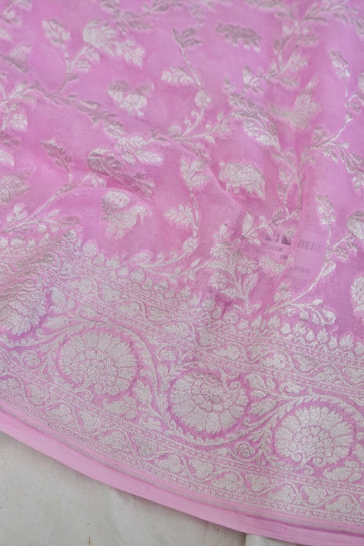 Handwoven Pink Pure Banarasi Meenakari Khaddi Chiffon Saree