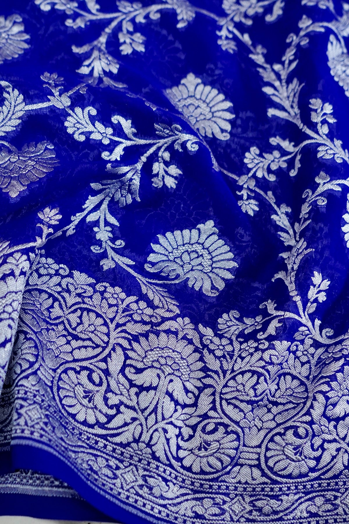 Handwoven Royal Blue Pure Banarasi Khaddi Georgette Saree