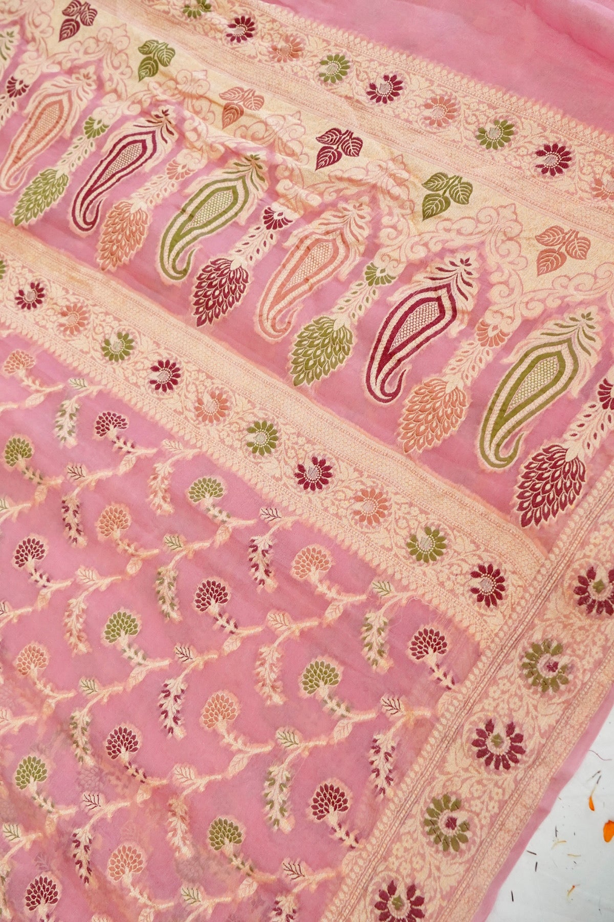 Handwoven Baby Pink Pure Banarasi Khaddi Georgette Saree