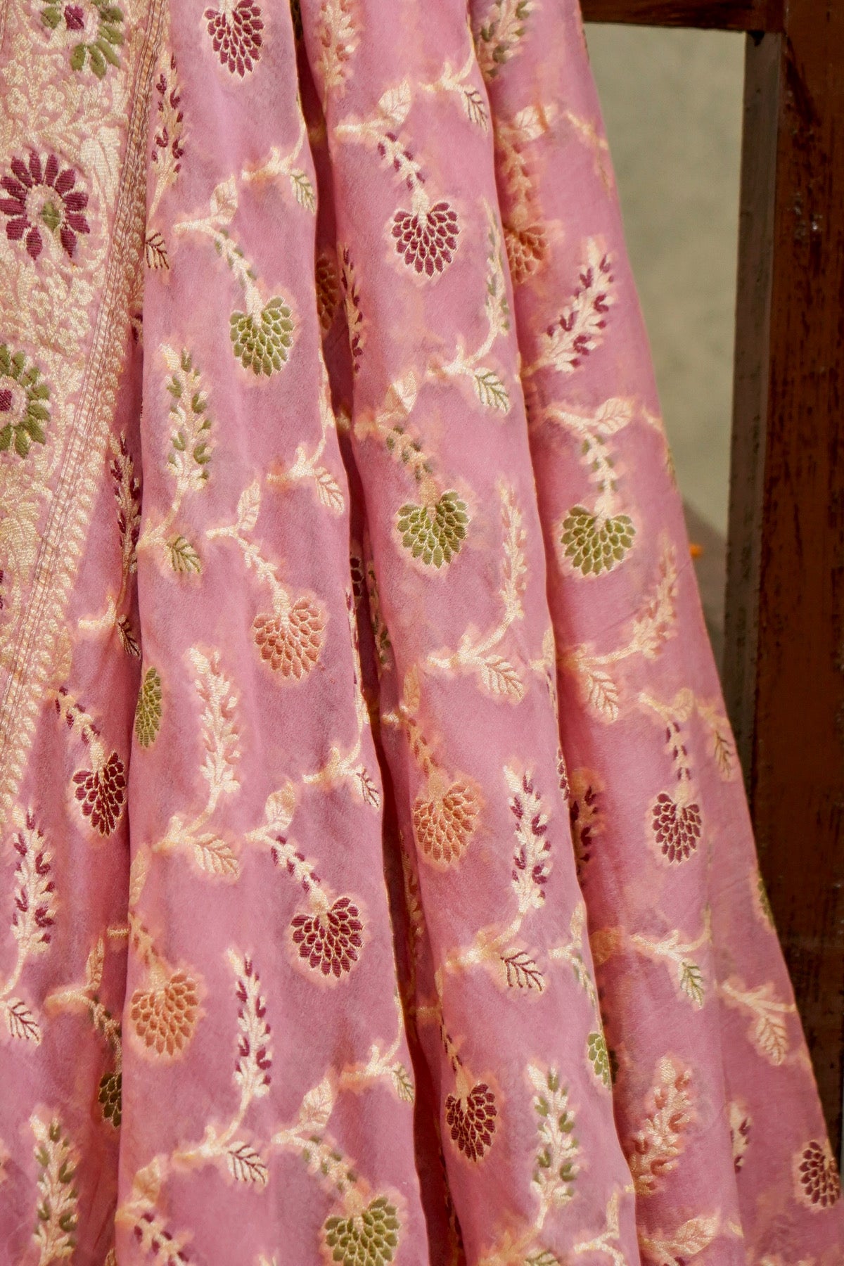Handwoven Baby Pink Pure Banarasi Khaddi Georgette Saree