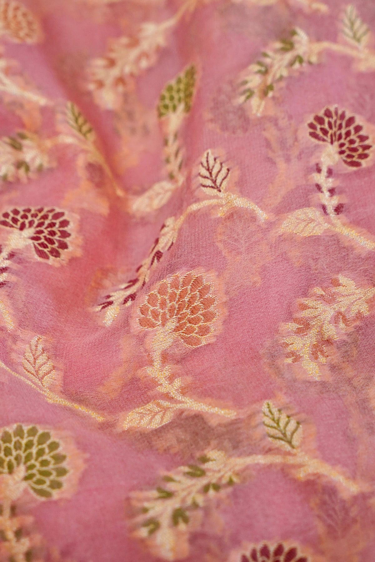 Handwoven Baby Pink Pure Banarasi Khaddi Georgette Saree