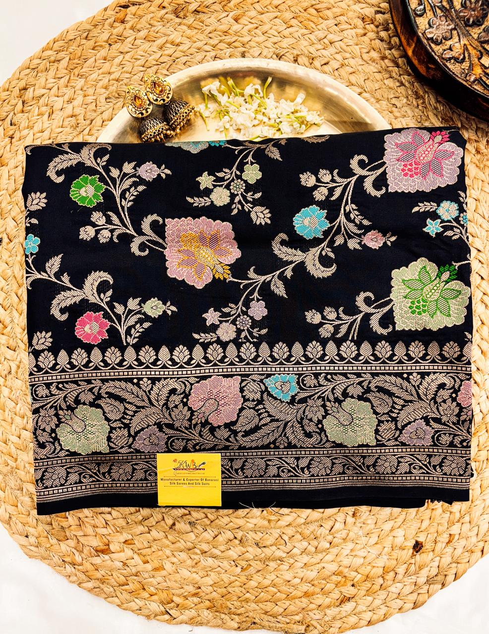 Handwoven Black Meenakari Banarasi Katan Silk Saree