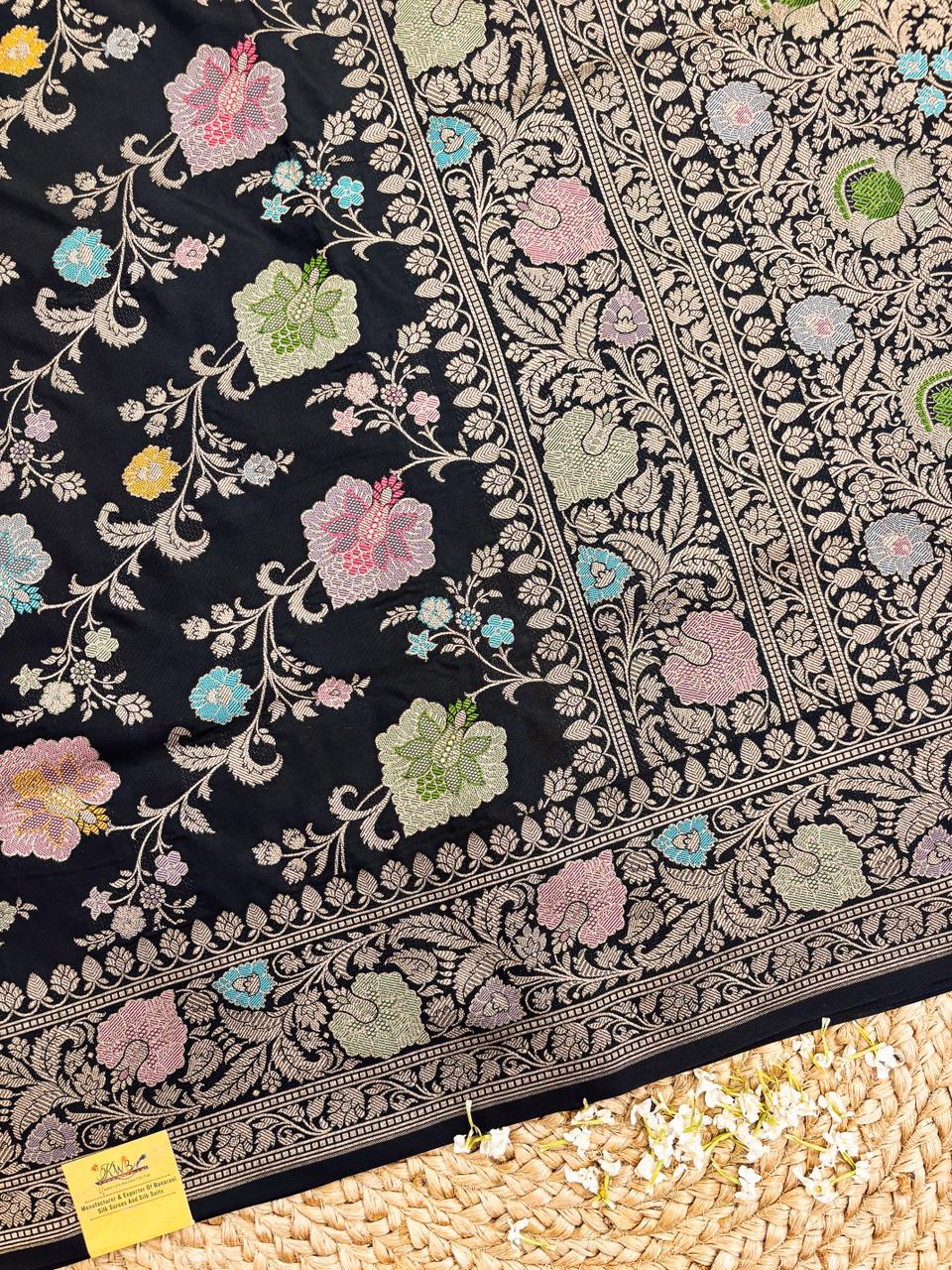 Handwoven Black Meenakari Banarasi Katan Silk Saree