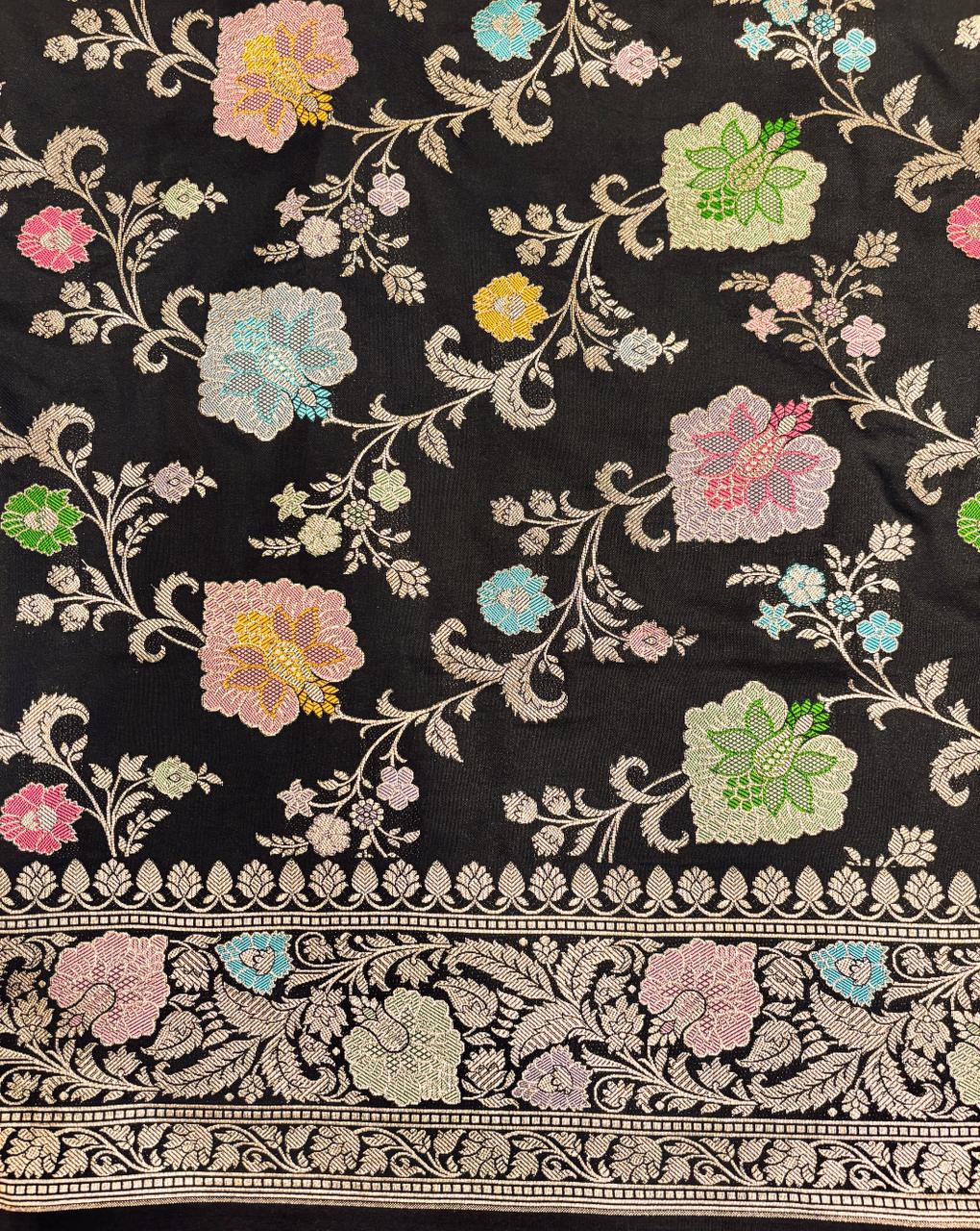Handwoven Black Meenakari Banarasi Katan Silk Saree