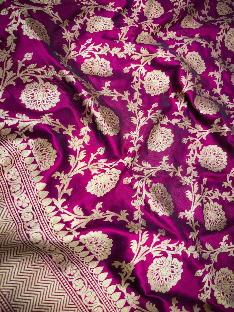 Handwoven Wine Banarasi Katan Silk Saree