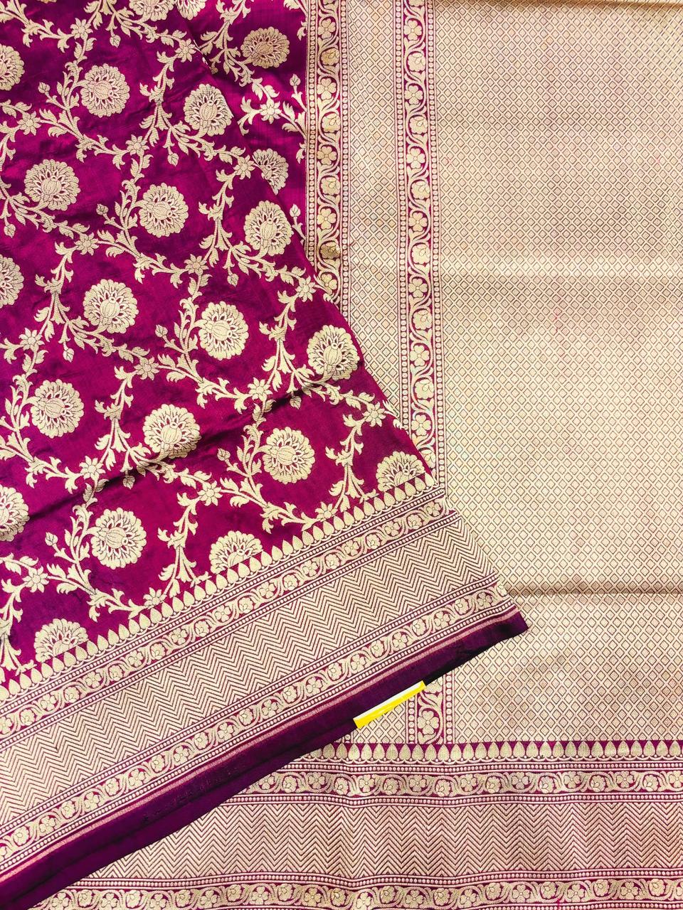 Handwoven Wine Banarasi Katan Silk Saree