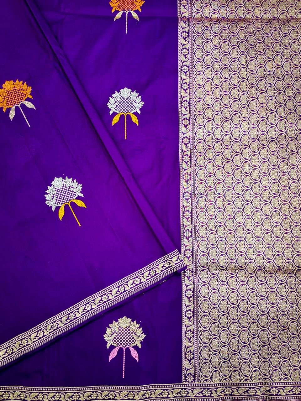 Handwoven Purple Banarasi Katan Silk Saree