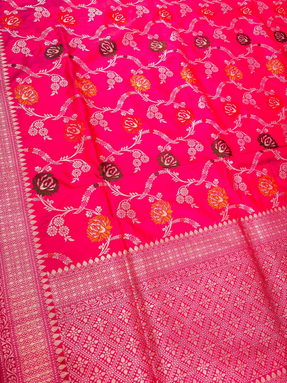Handwoven Pink Meenakari Banarasi Katan Silk Saree