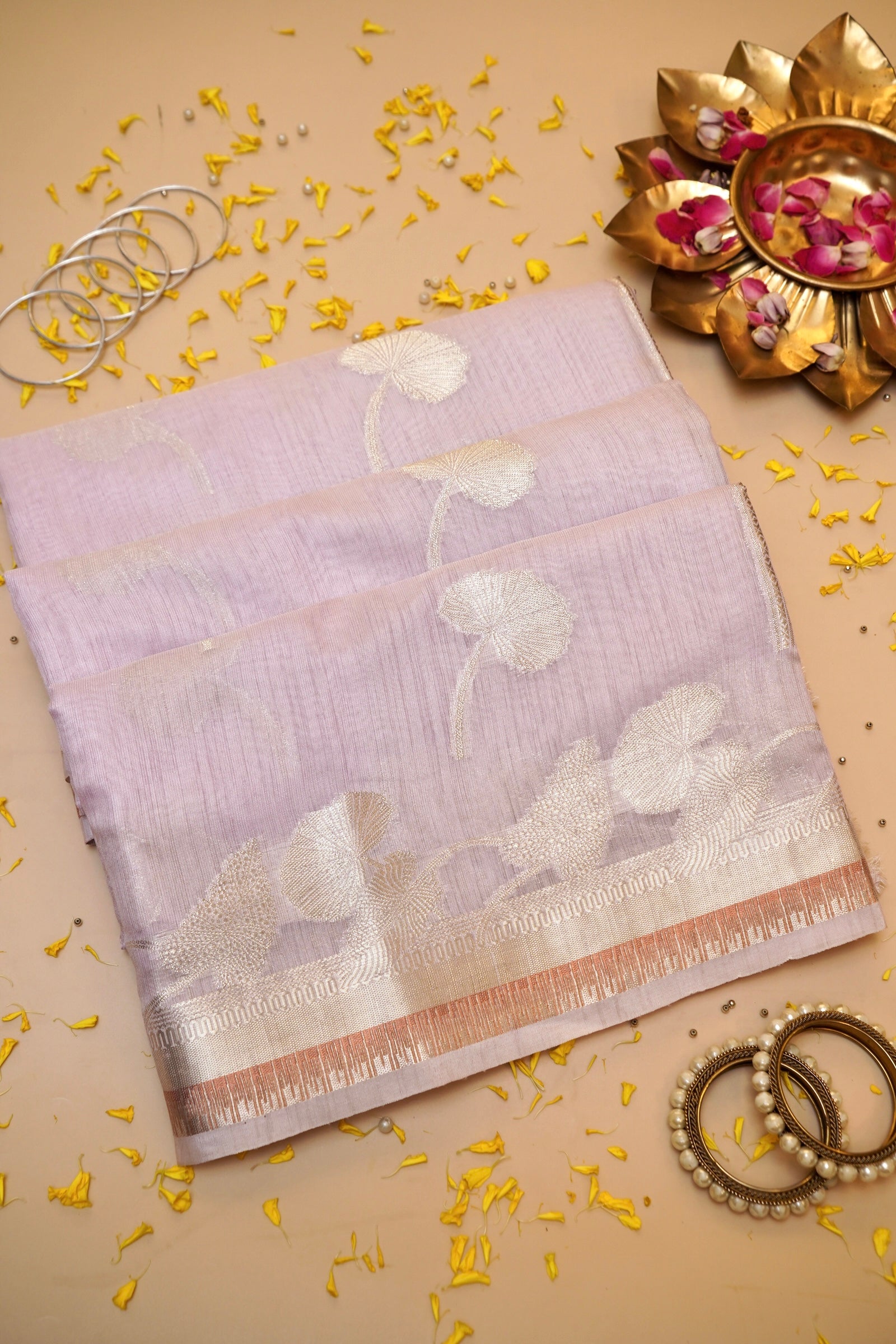 Lilac Banarasi Muga Tussar Silk Saree