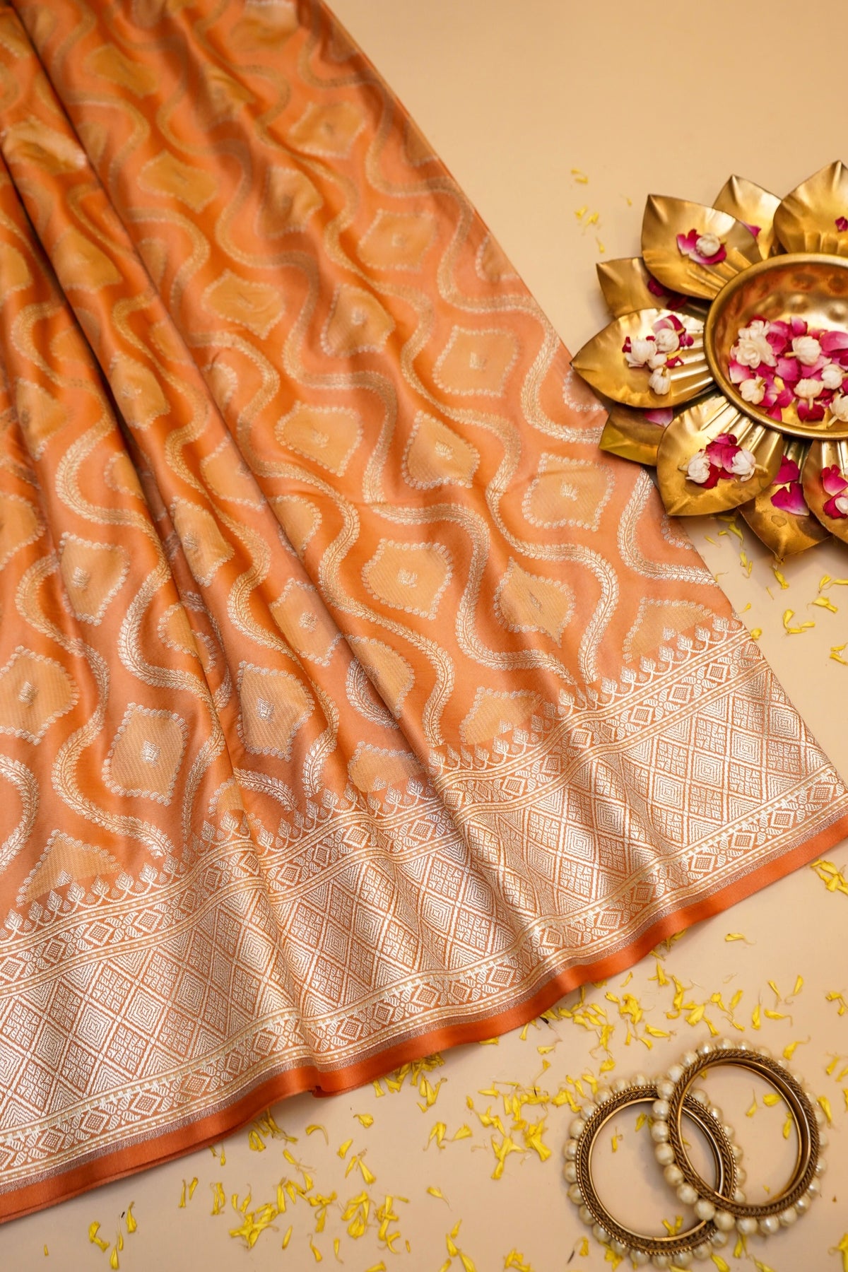 Peach Rangkaat Mashru Silk Saree