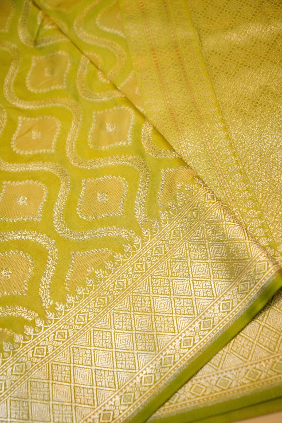 Lime Green Rangkaat Mashru Silk Saree