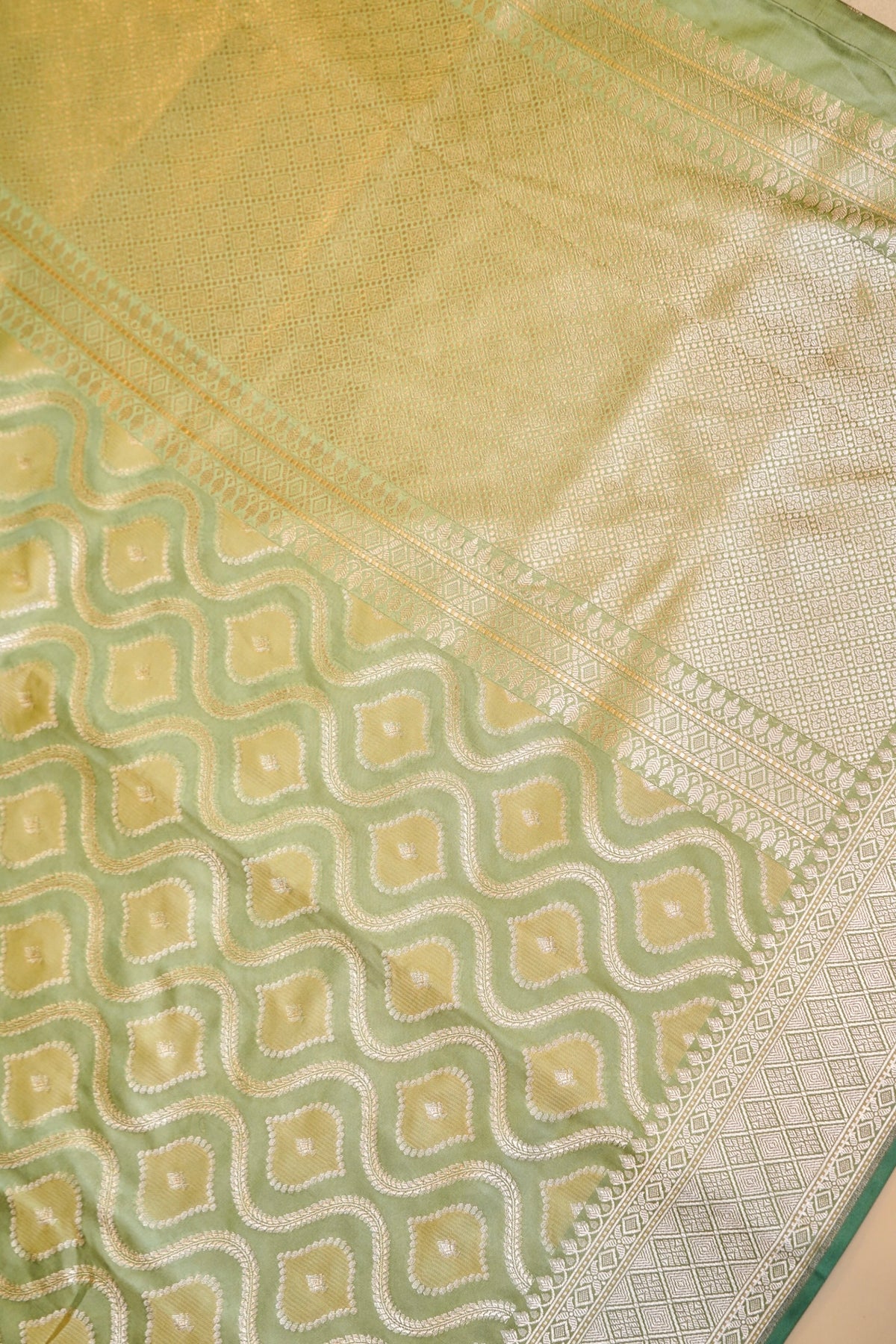 Pista Green Rangkaat Mashru Silk Saree