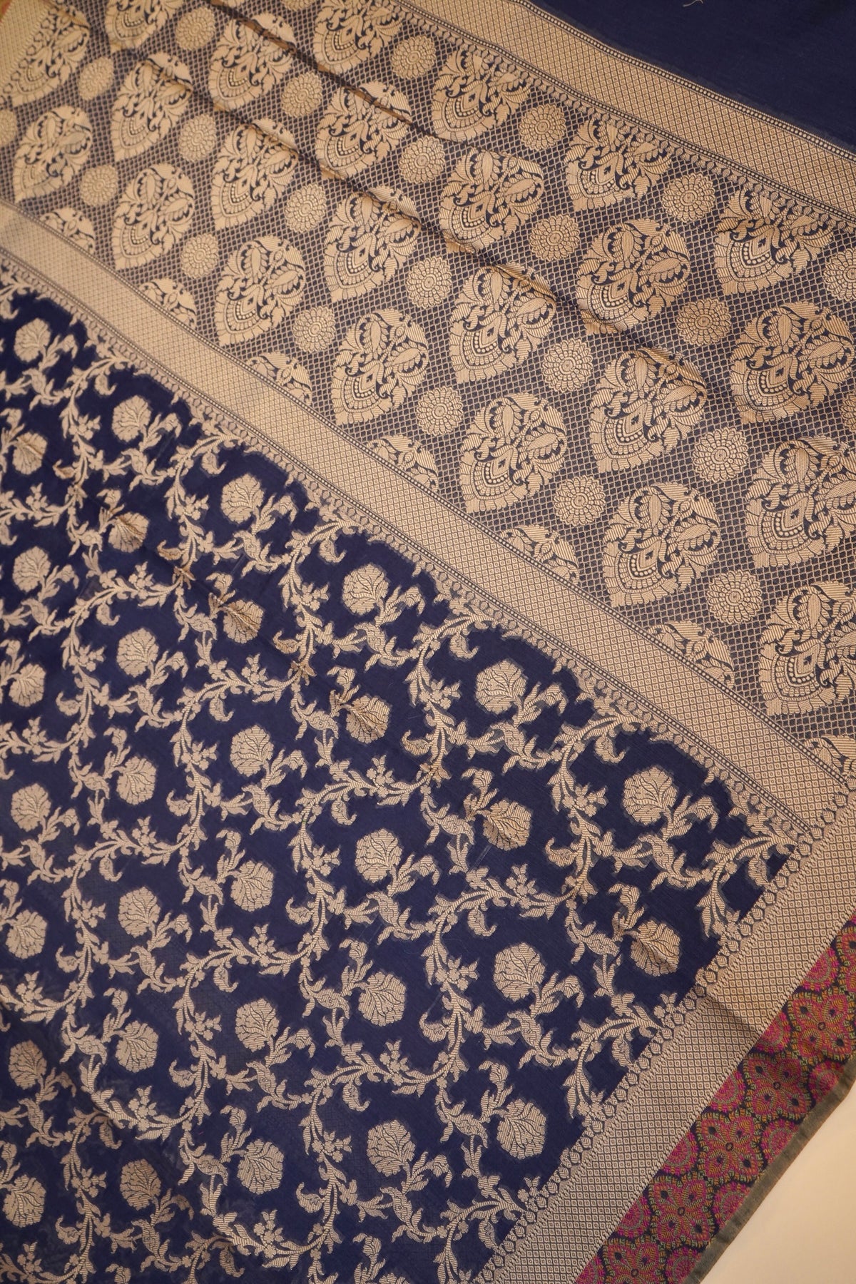 Navy Blue Mercerise Silk Tilfi Saree