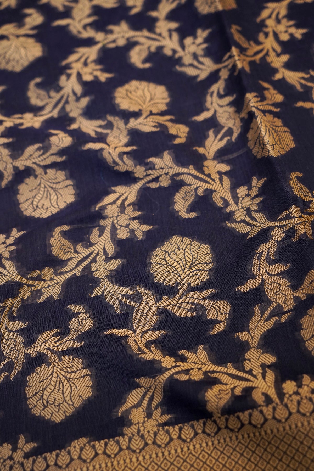Navy Blue Mercerise Silk Tilfi Saree