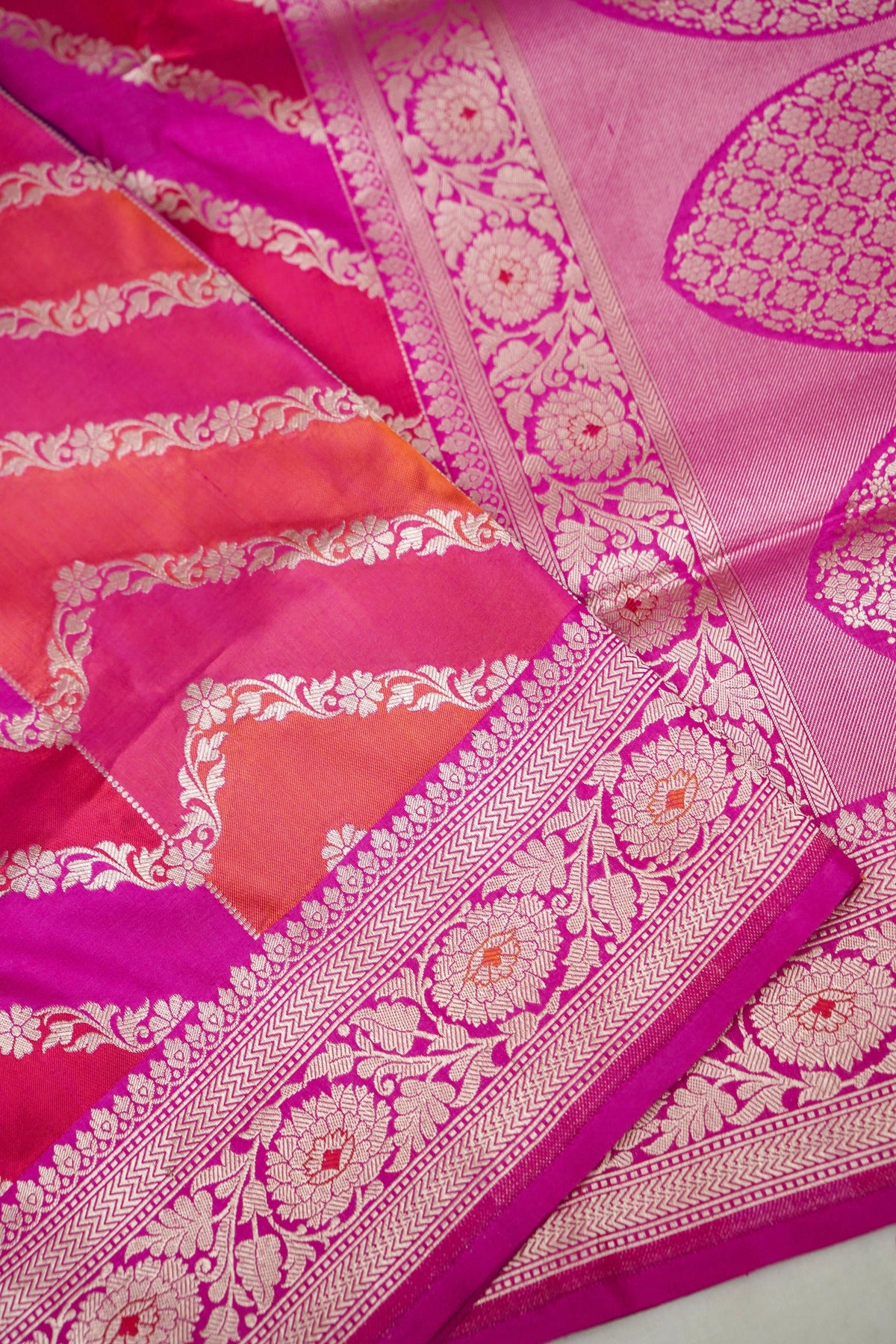 Handwoven Rani Pink Pure Banarasi Rangkaat Katan Silk Saree