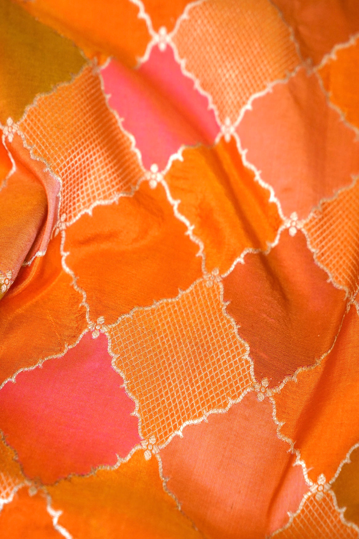 Handwoven Autumn Orange Pure Banarasi Rangkaat Katan Silk Saree
