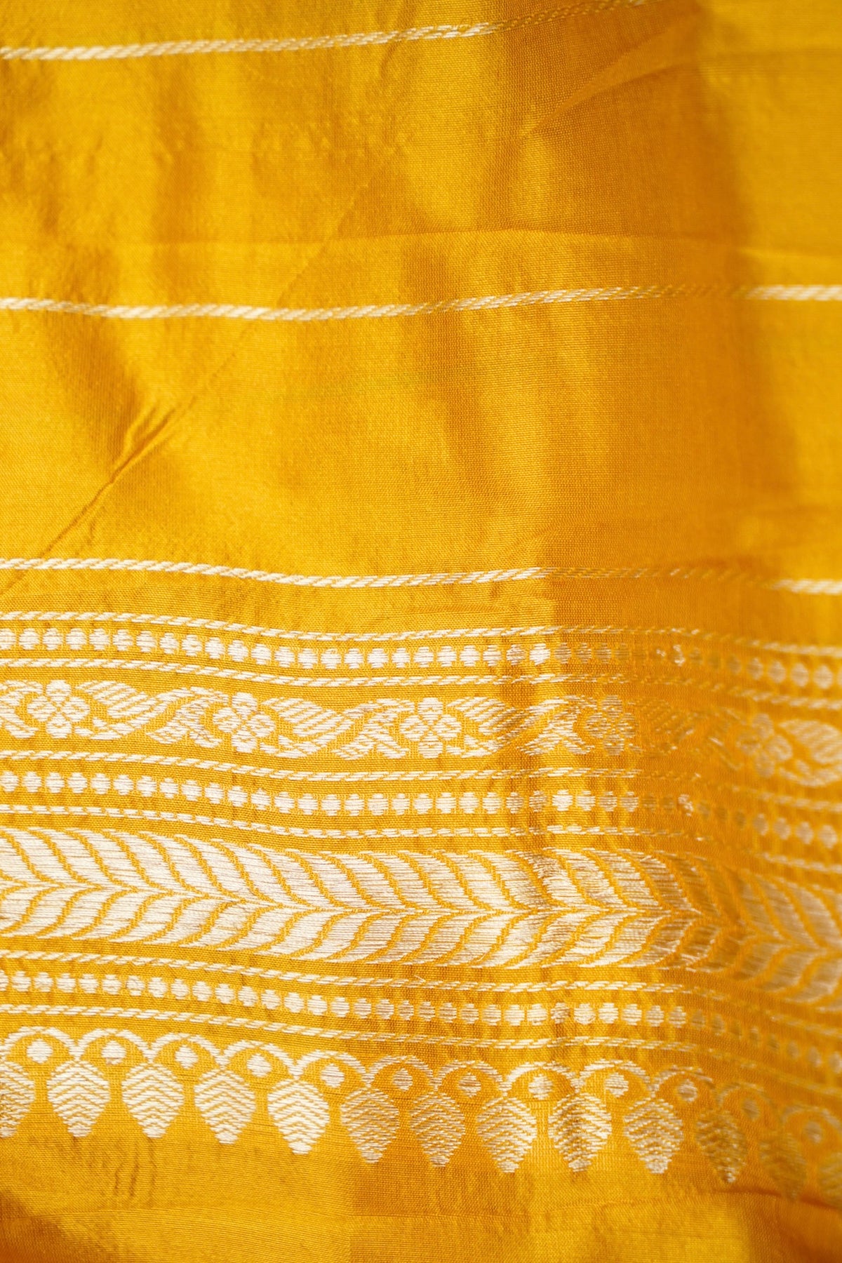 Handwoven Mustard Gold Stripes Pure Banarasi Katan Silk Saree