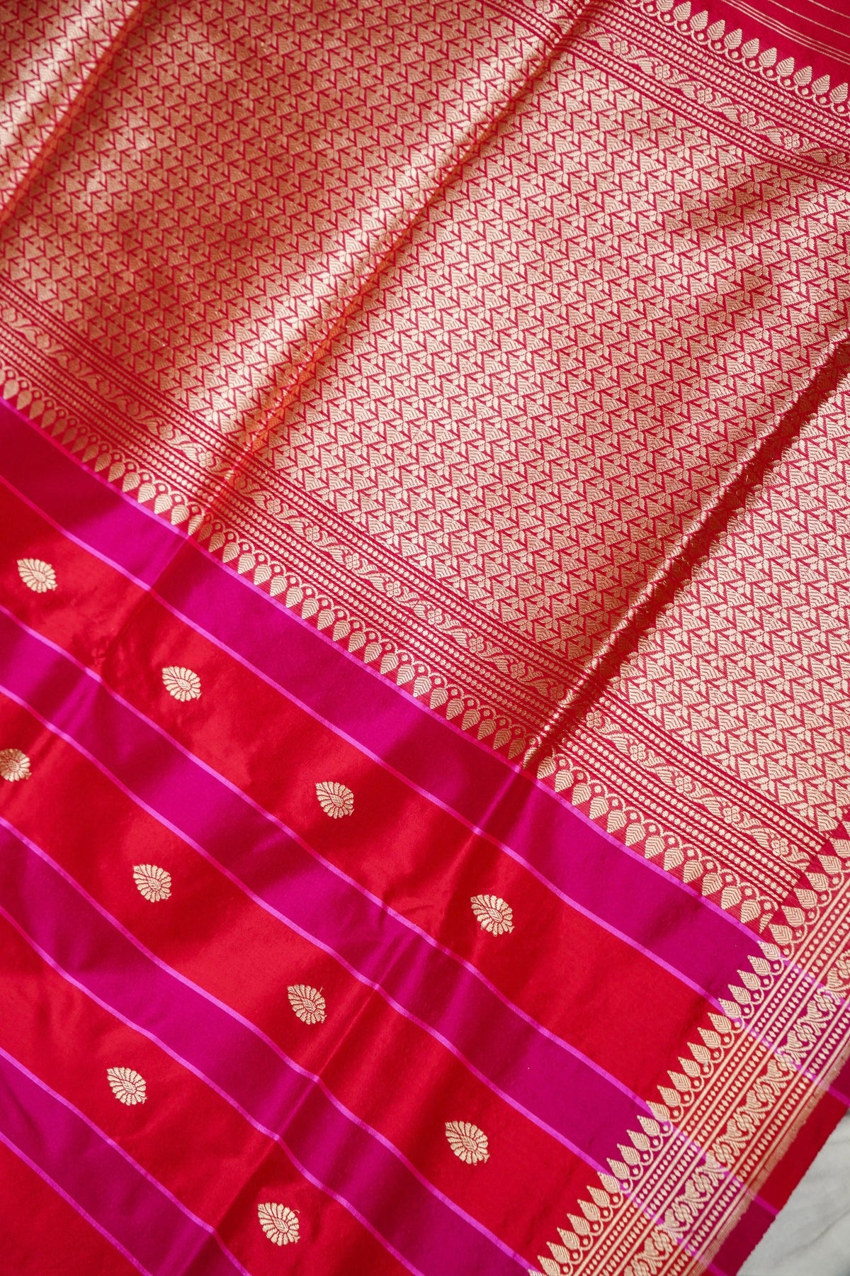 Handwoven Rani Pink Pure Banarasi Rangkaat Katan Silk Saree