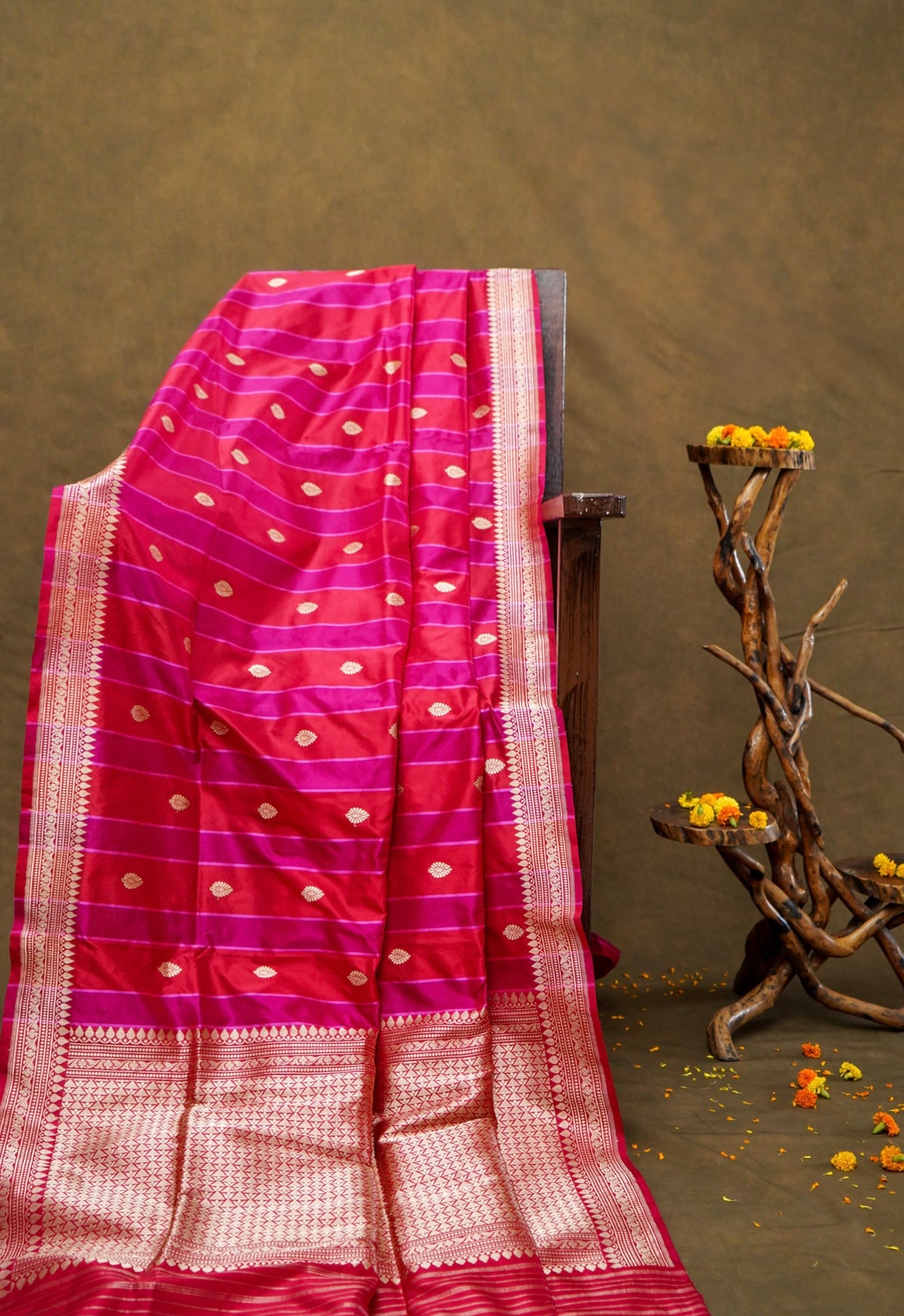 Handwoven Rani Pink Pure Banarasi Rangkaat Katan Silk Saree
