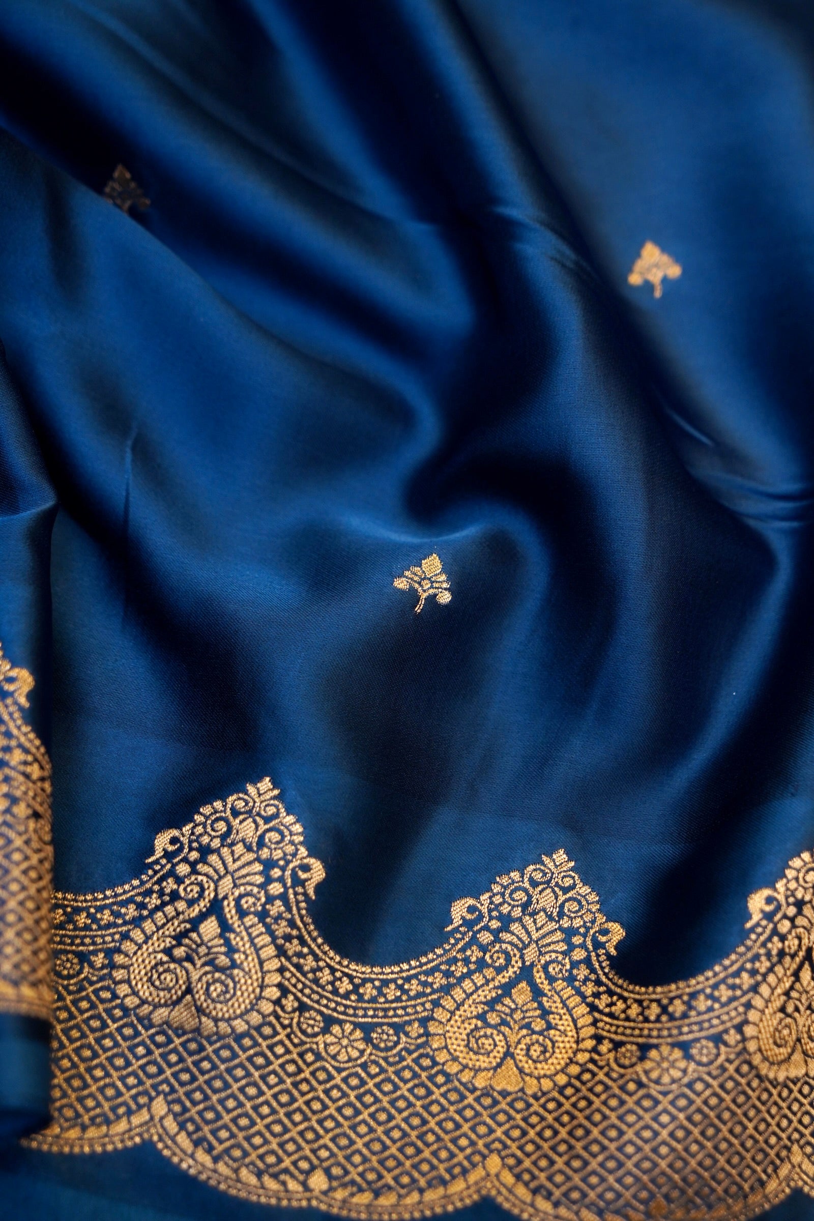 Midnight Blue Banarasi Mashru Silk Saree
