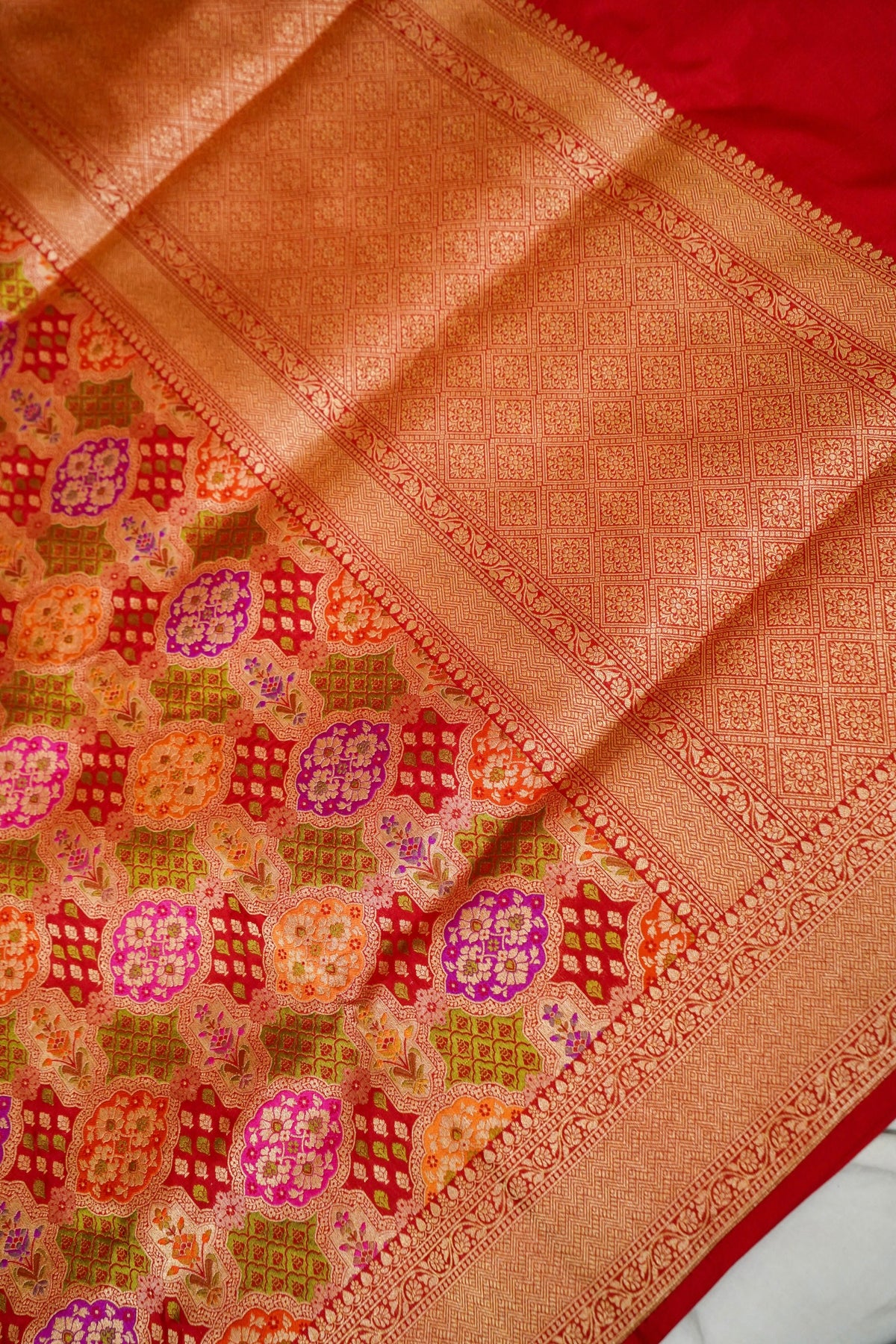 Handwoven Red Brocade Meenakari Pure Banarasi Katan Silk Saree
