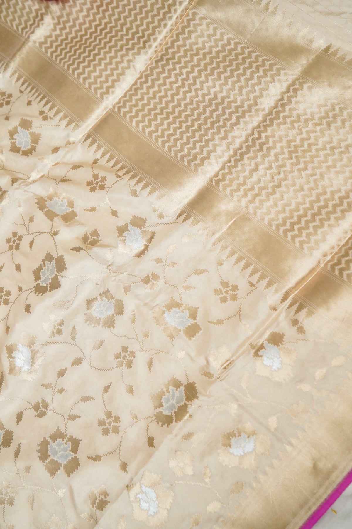 Handwoven Ivory Jaal Pure Banarasi Katan Silk Saree
