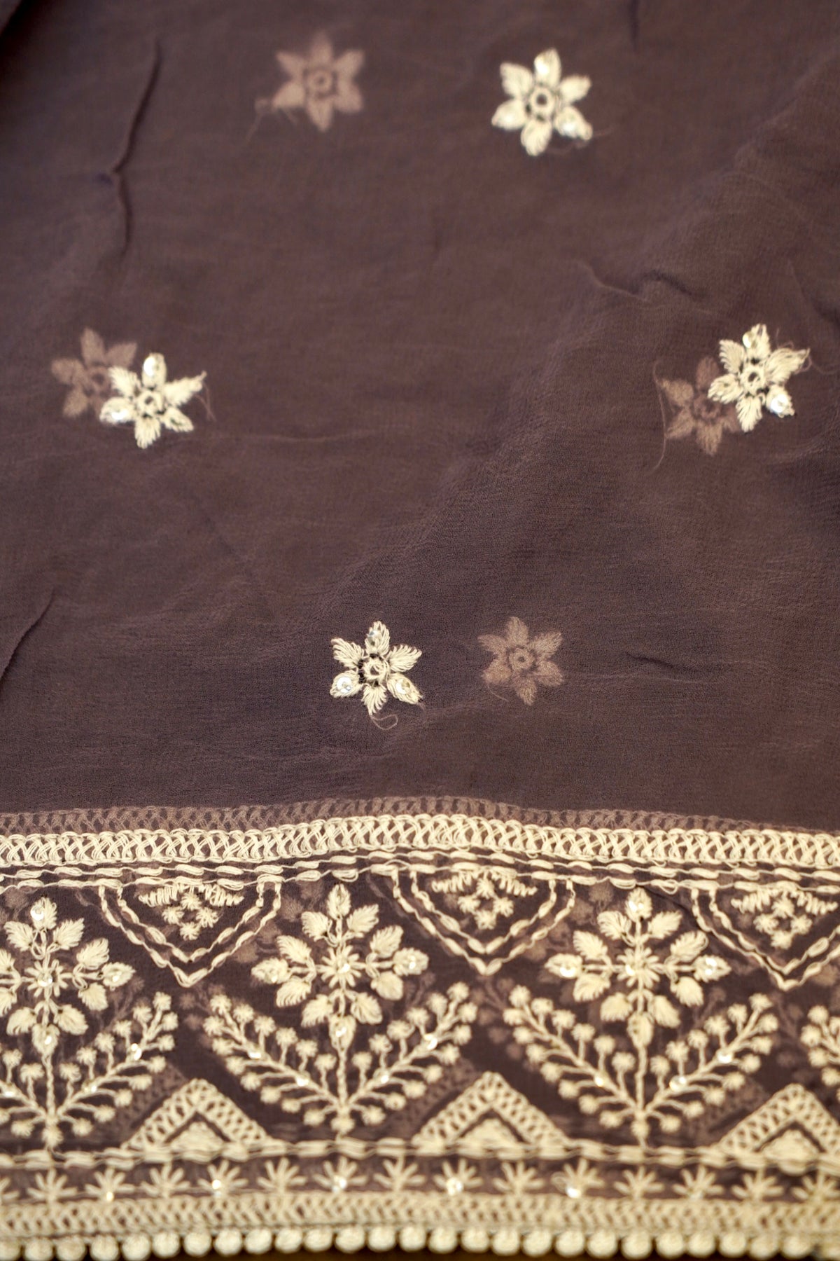 Handwoven Dusty Lavender Banarasi Pure Georgette Chikankari Saree