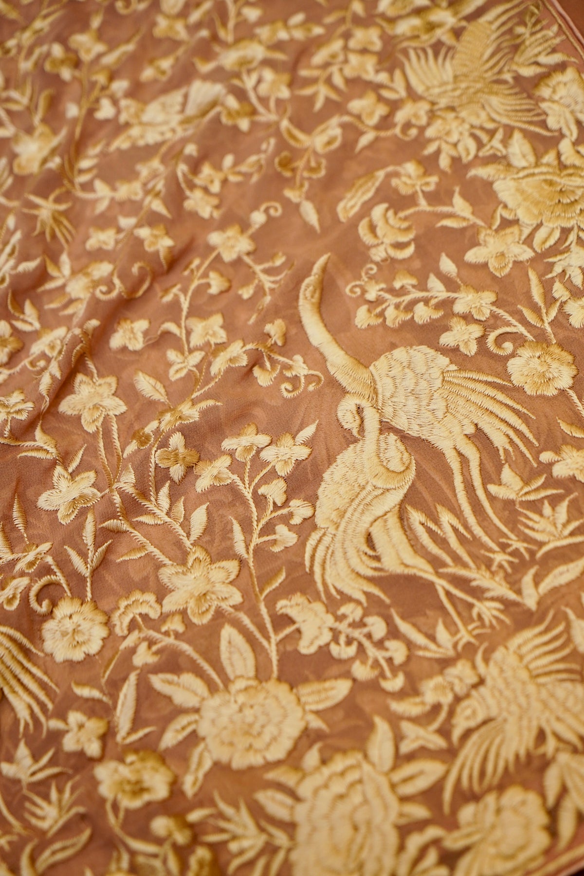 Handwoven Mauve Peach  Banarasi Pure Georgette Flamingo Chikankari Saree