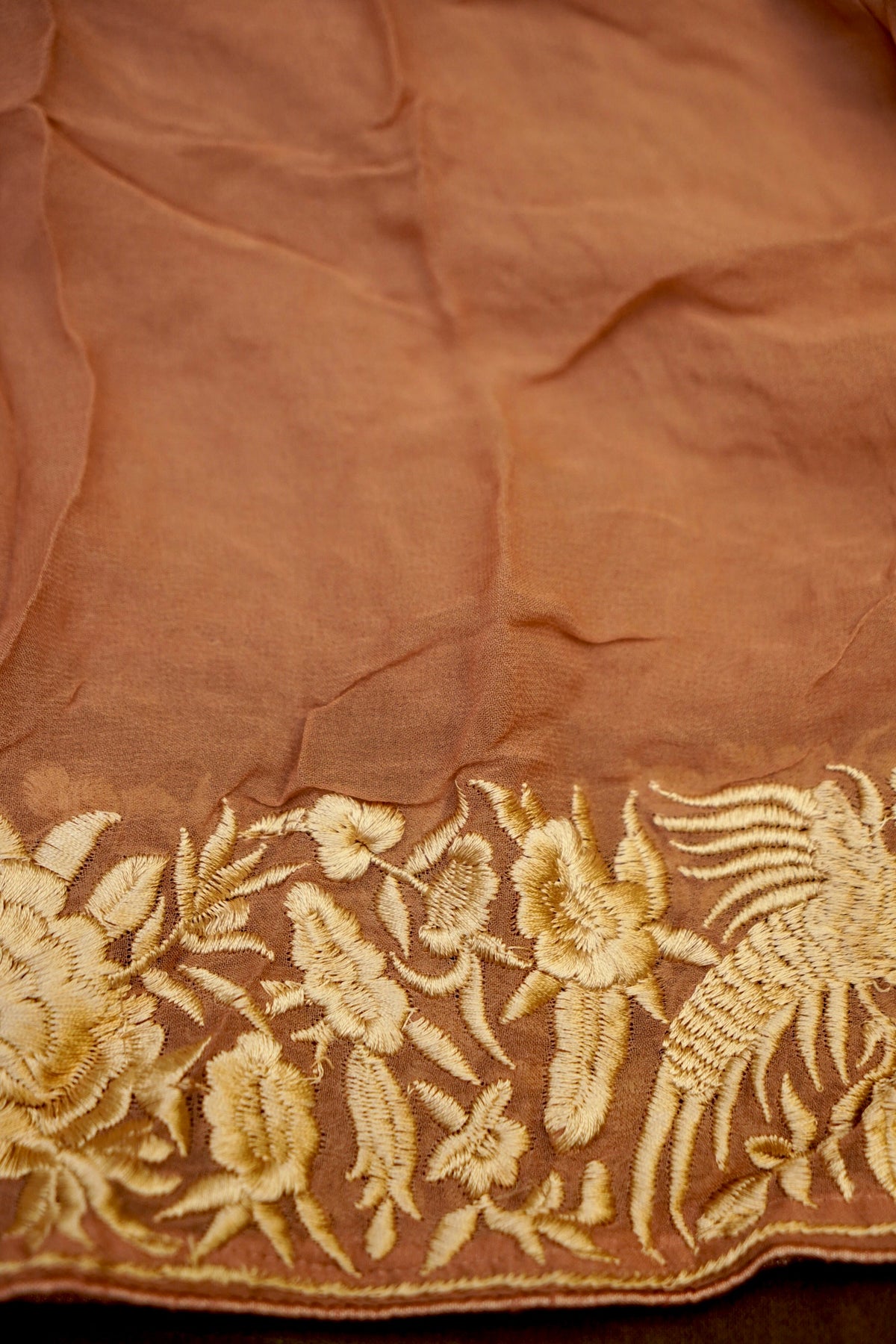 Handwoven Mauve Peach  Banarasi Pure Georgette Flamingo Chikankari Saree