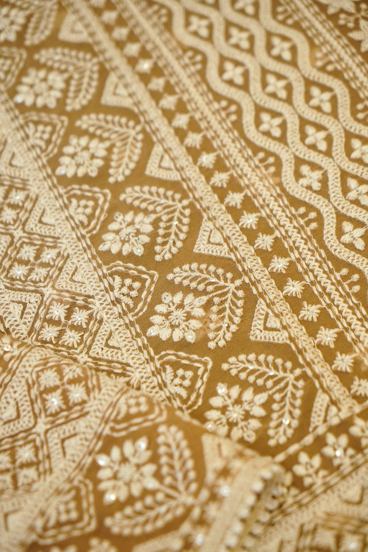 Handwoven Earthy Brown Banarasi Pure Georgette Chikankari Saree