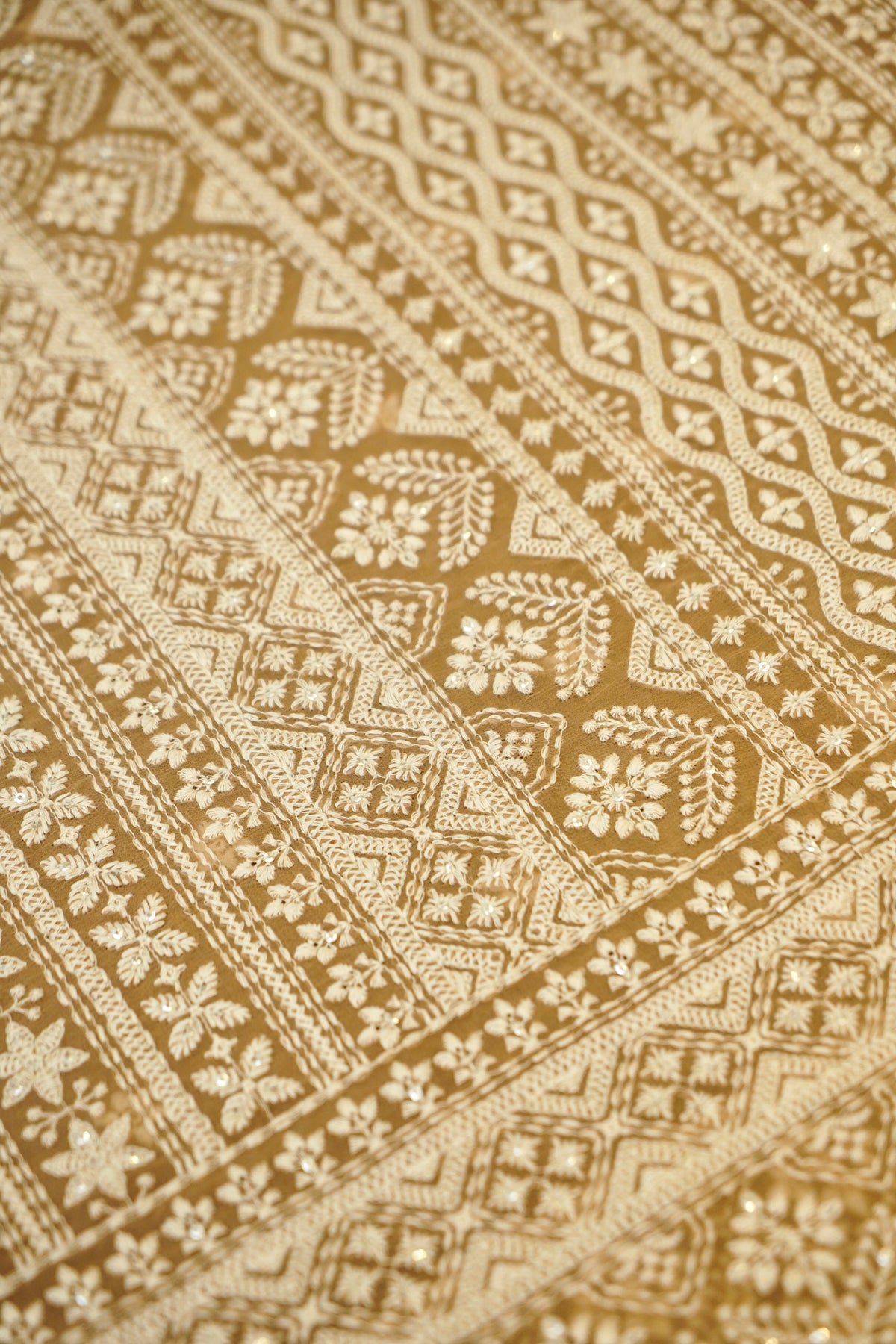 Handwoven Earthy Brown Banarasi Pure Georgette Chikankari Saree