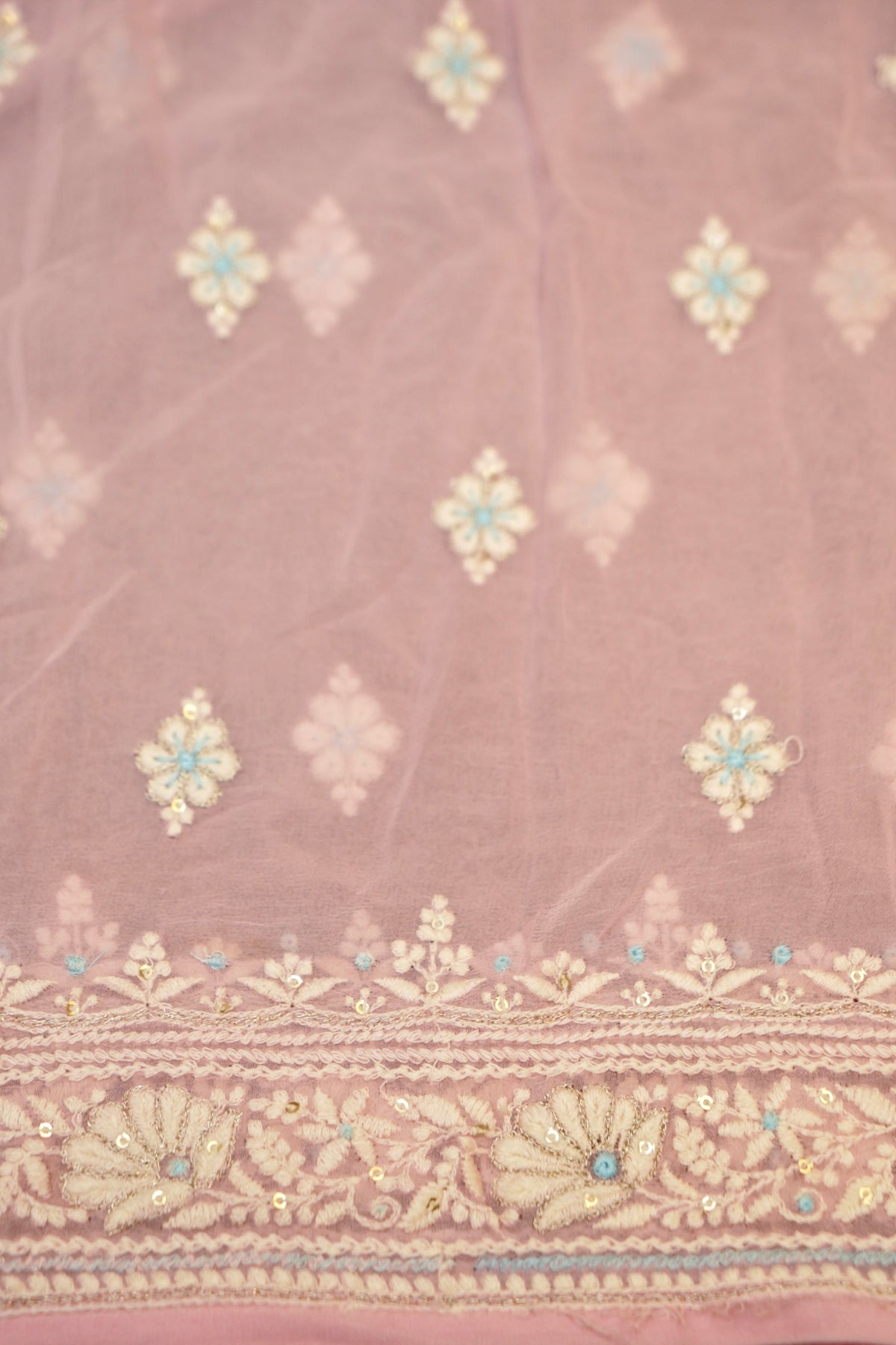 Handwoven Baby Pink Banarasi Pure Georgette Chikankari Saree