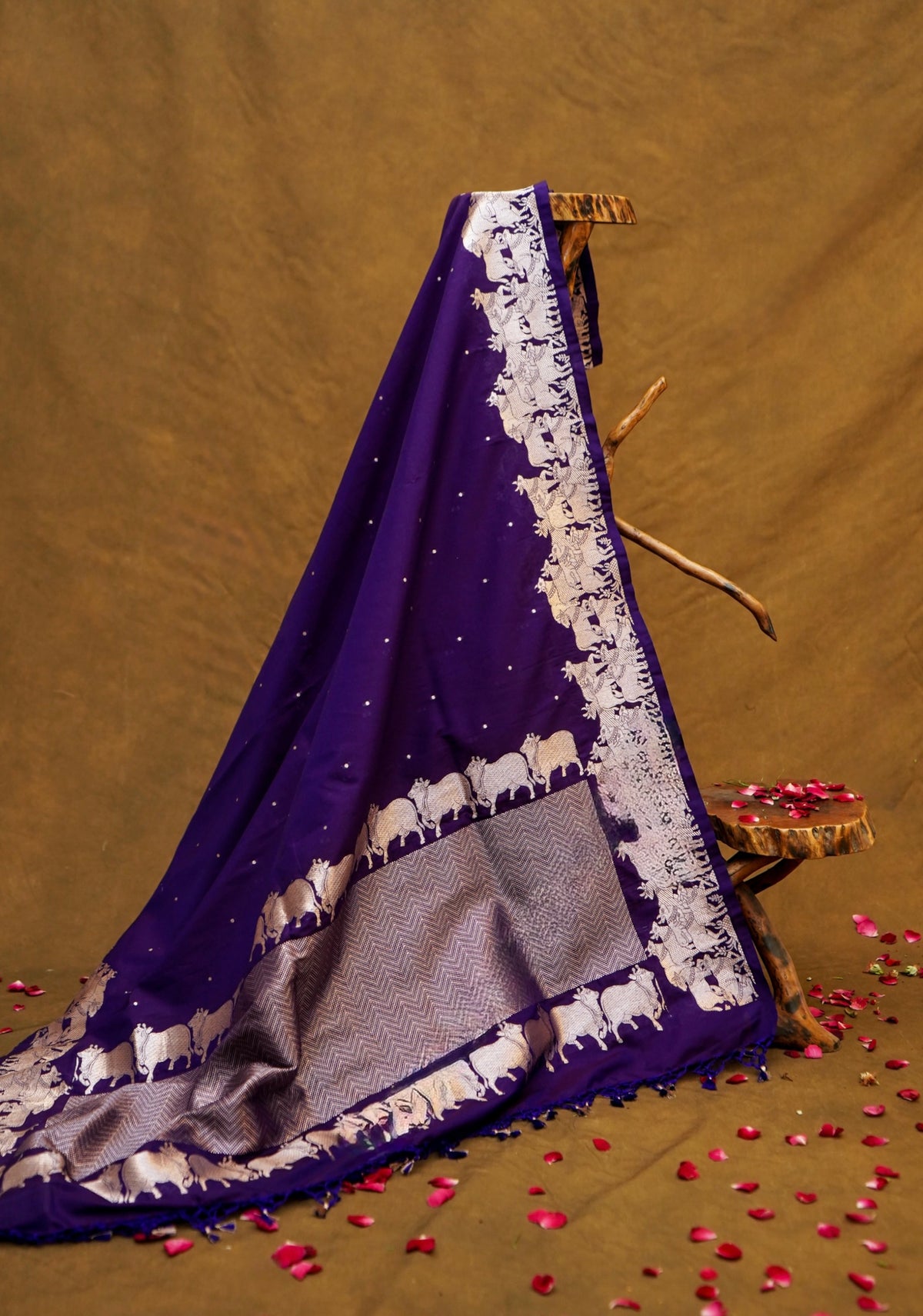 Royal Purple Banarasi Shikargah Katan Silk Dupatta
