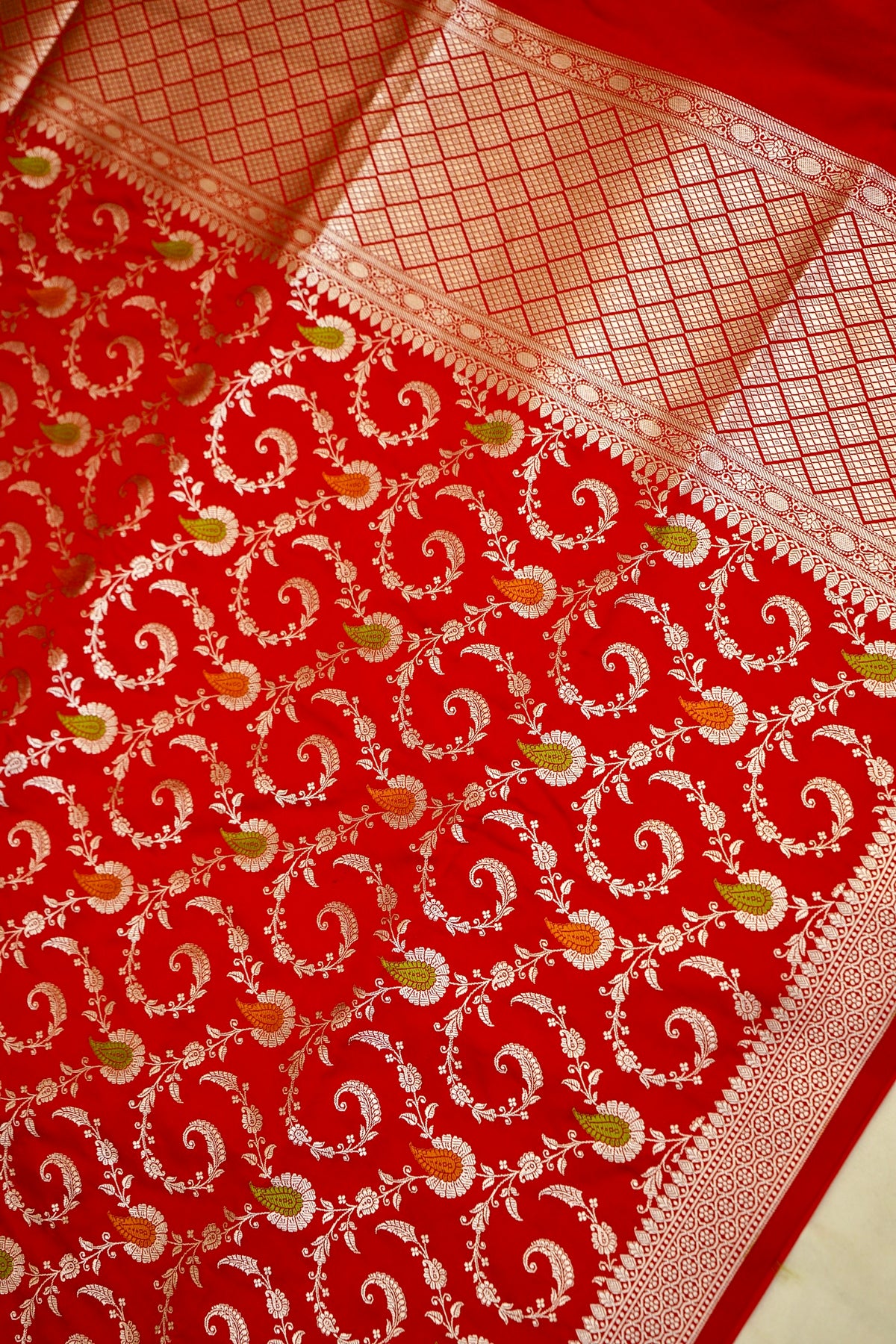 Dark Red Meenakari Banarasi Mashru Silk Dupatta