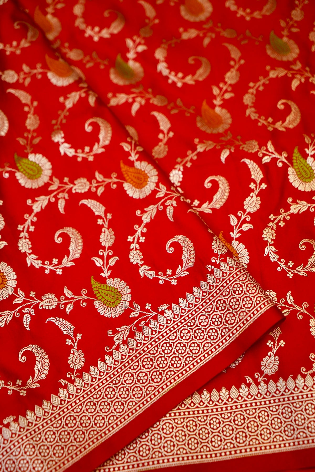 Dark Red Meenakari Banarasi Mashru Silk Dupatta
