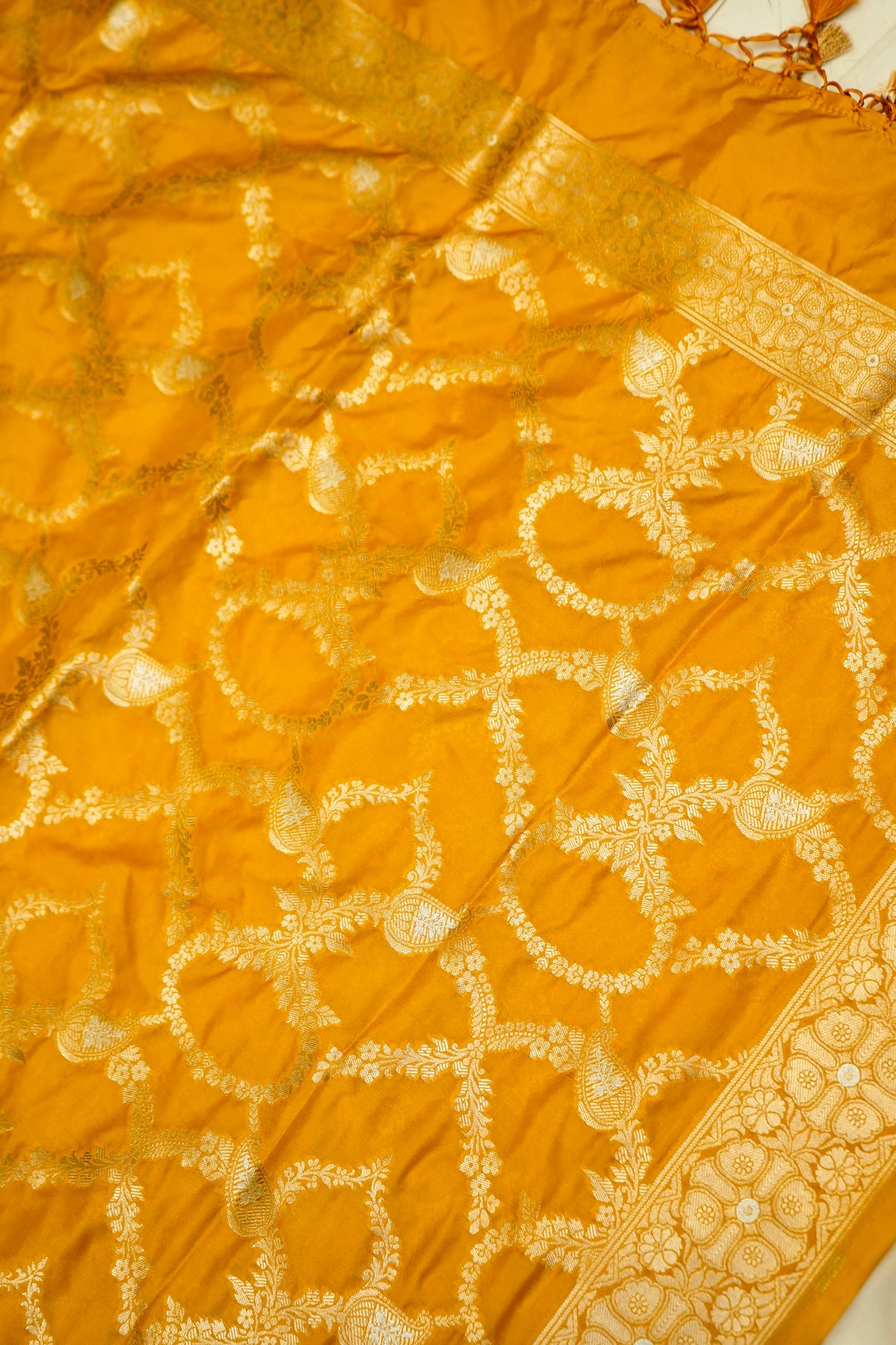 Mustard Yellow Banarasi Katan Silk Dupatta