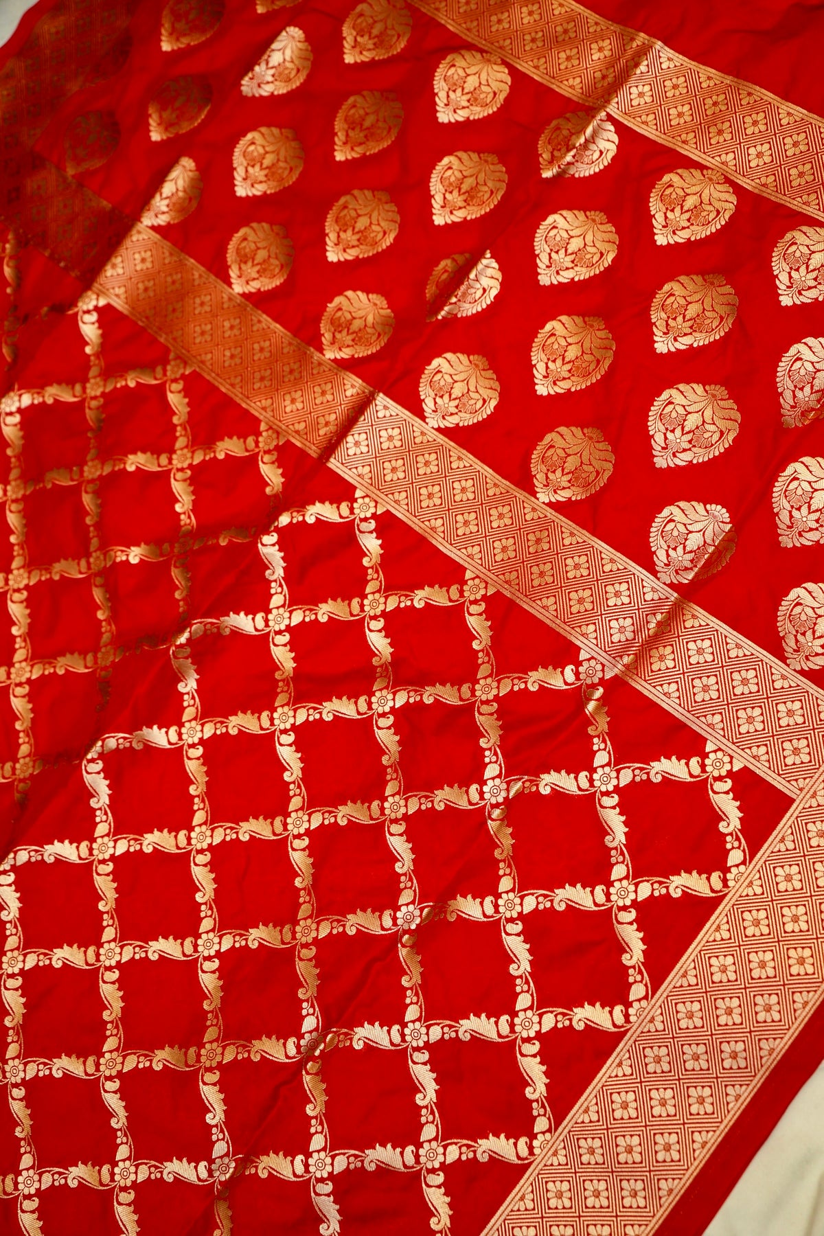 Cherry Red Banarasi Katan Silk Dupatta