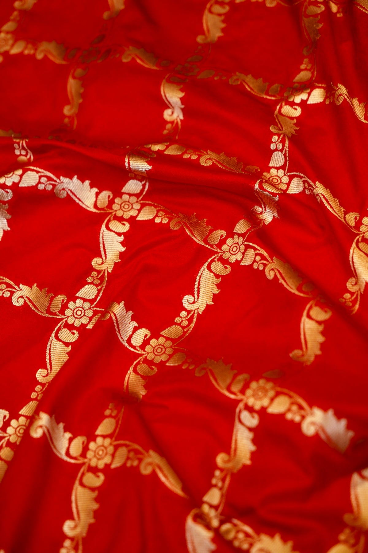 Cherry Red Banarasi Katan Silk Dupatta