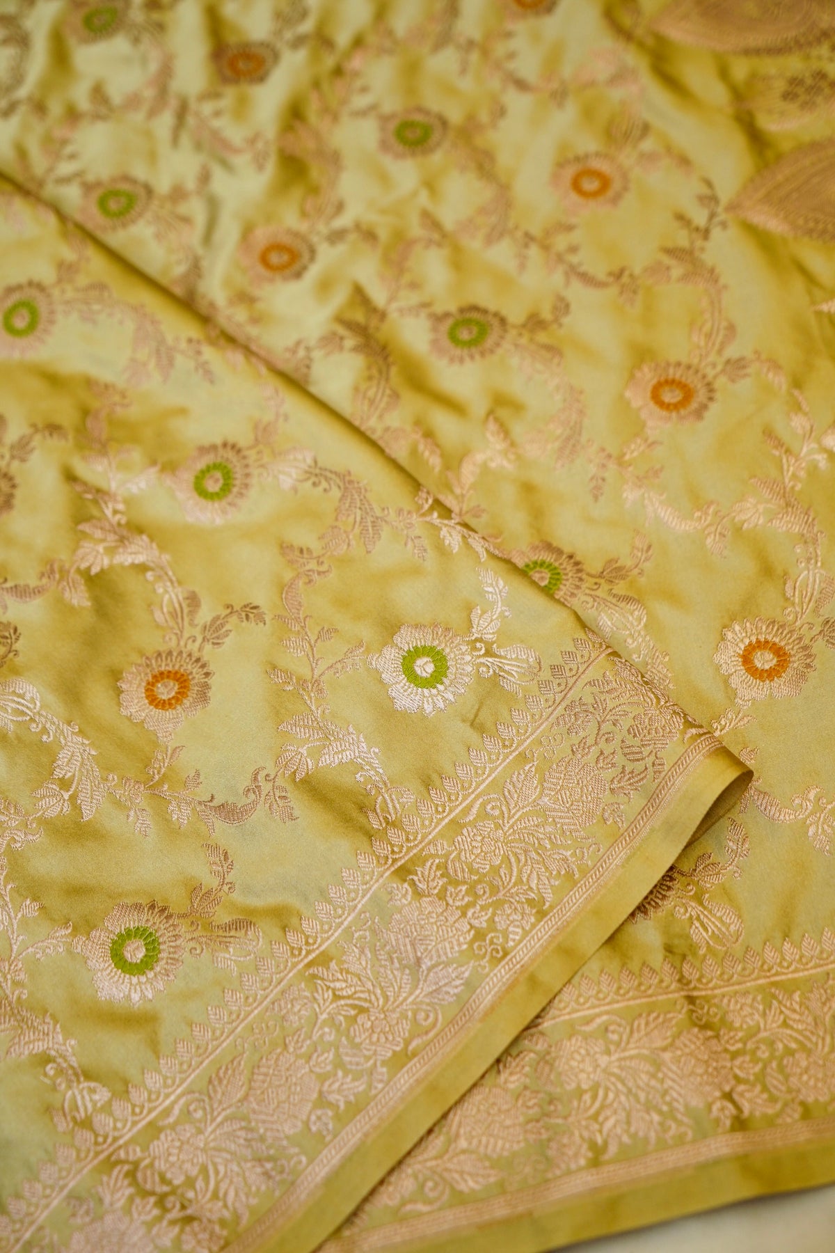 Light Pista Meenakari Banarasi Mashru Silk Dupatta
