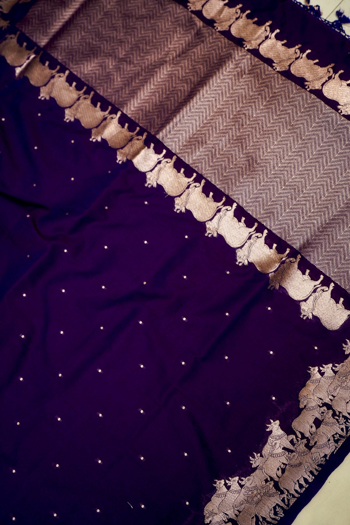Royal Purple Banarasi Shikargah Katan Silk Dupatta