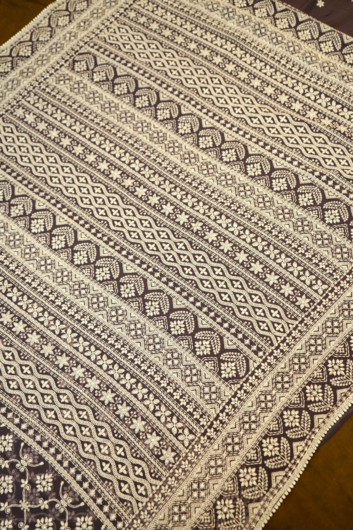 Handwoven Dusty Lavender Banarasi Pure Georgette Chikankari Saree