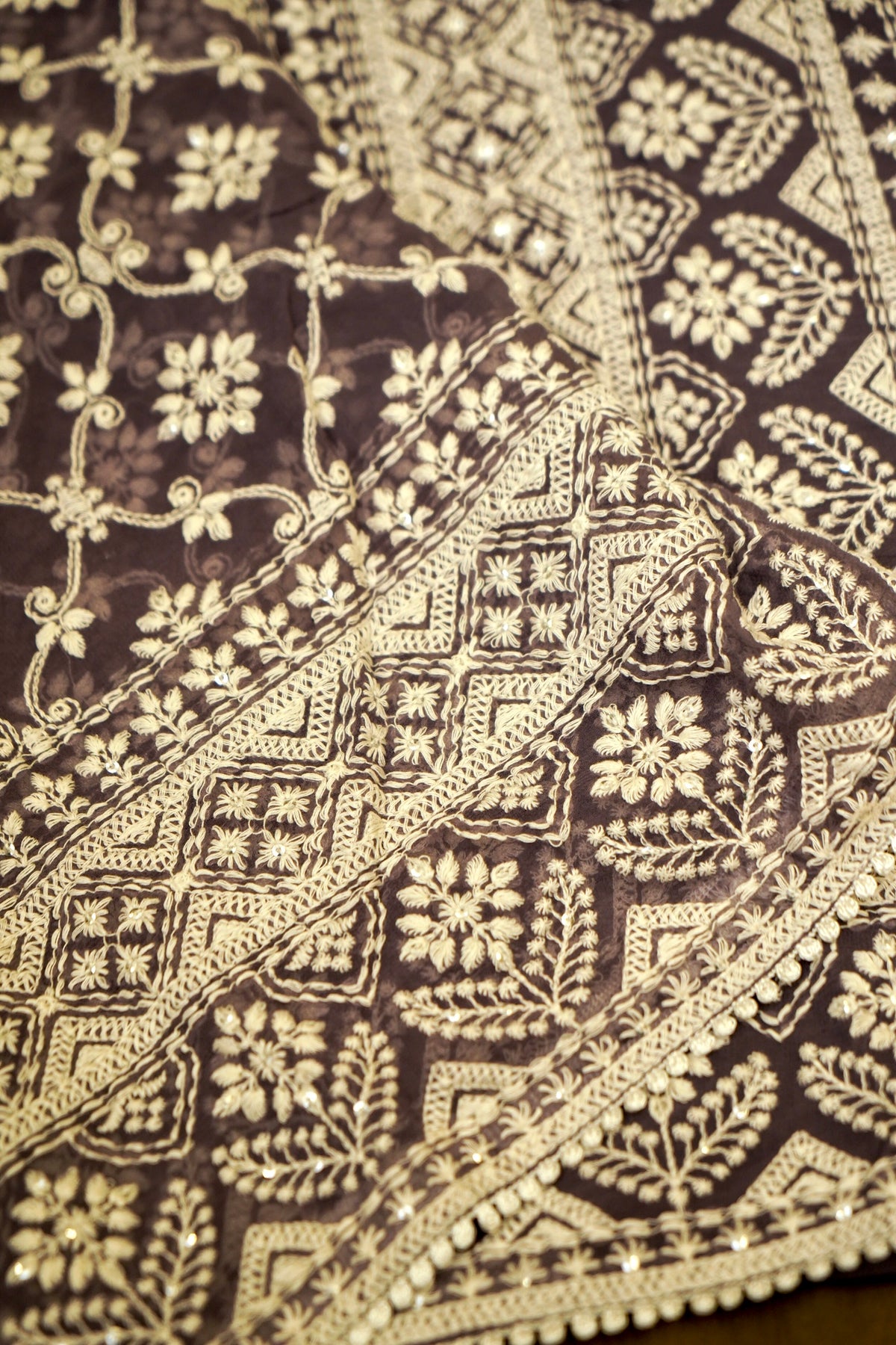 Handwoven Dusty Lavender Banarasi Pure Georgette Chikankari Saree
